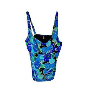 Lands End Size 8 Blue Tropical Deco Floral Tankini Swim Suit Top